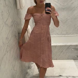 Hyland Smocked Linen Midi Dress Reformation Pink